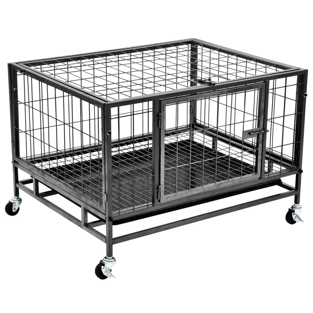 vidaXL Schwerlast-Hundekäfig mit Rollen Stahl 82x66x56 cm