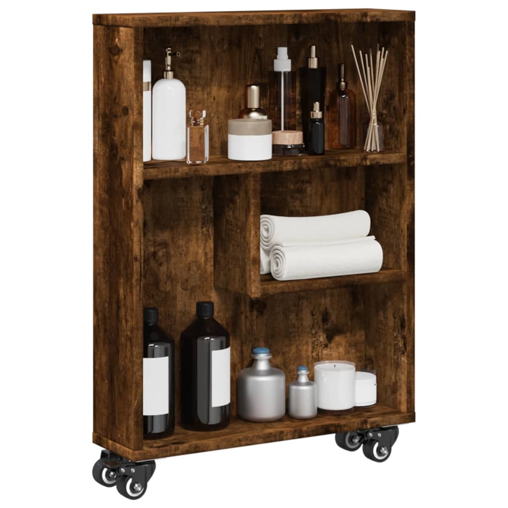 vidaXL Aufbewahrungswagen Schmal Räuchereiche 48x13x68cm Holzwerkstoff