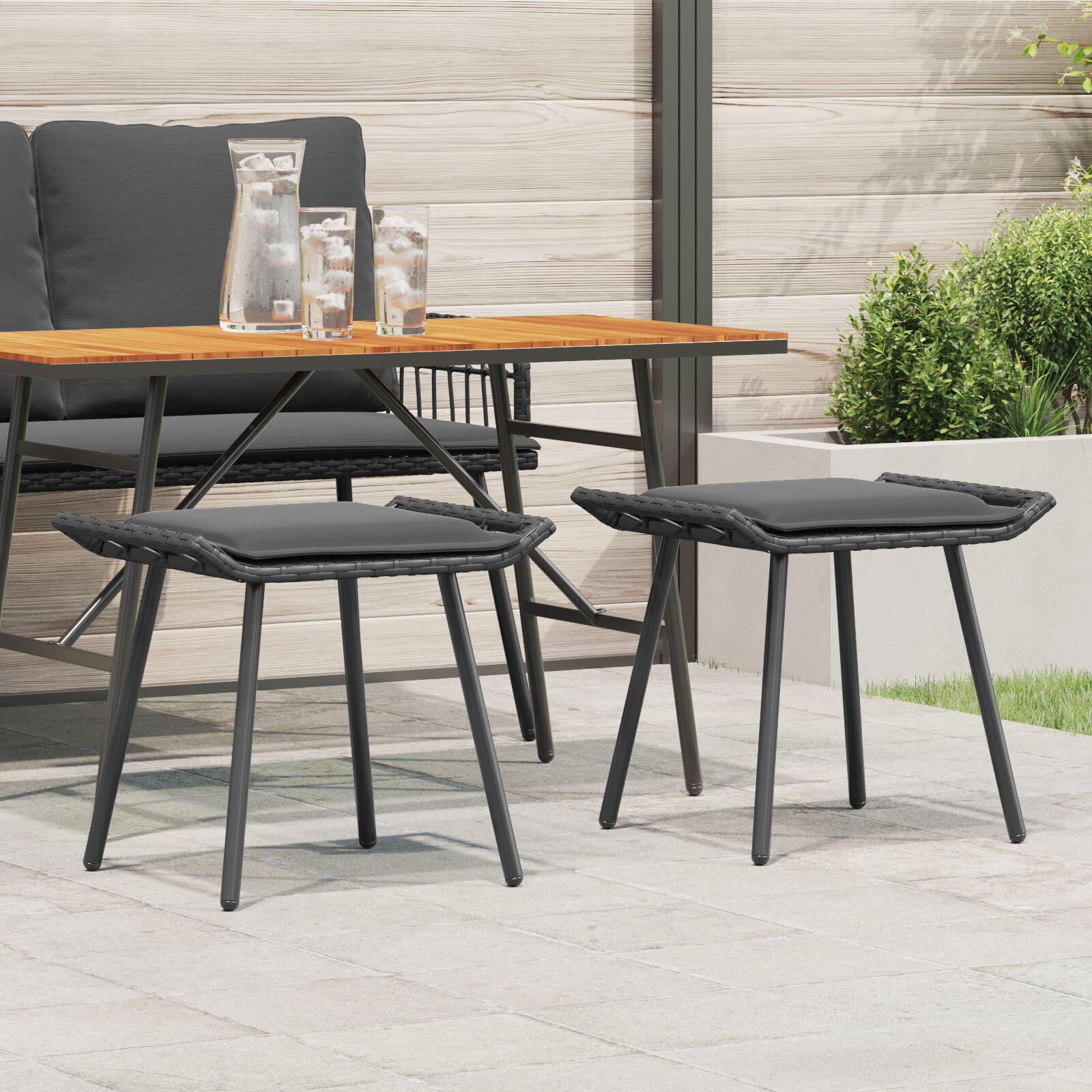 vidaXL Gartenhocker 2 Stück Schwarz 50x40x45 cm Poly-Rattan