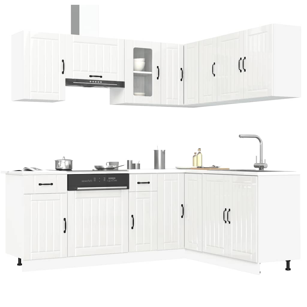 vidaXL 11-tlg. Küchenschrank-Set Kalmar Hochglanz-Weiß Holzwerkstoff