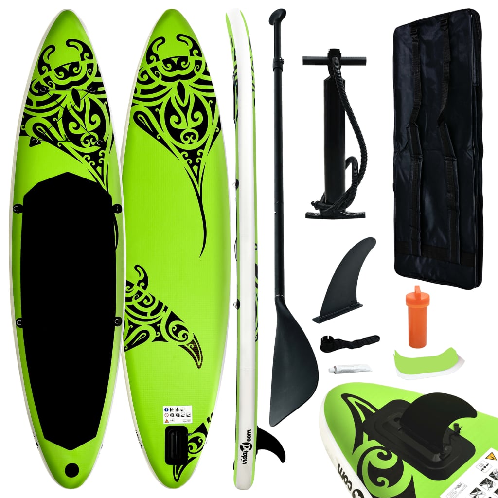 vidaXL Aufblasbares Stand Up Paddle Board Set 320x76x15 cm Grün