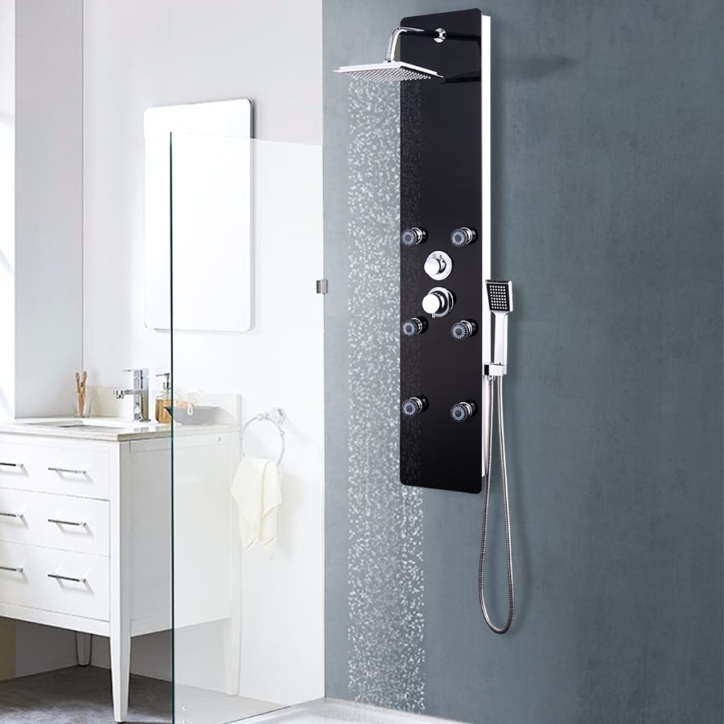 vidaXL Duschpaneel Glas 25×44,6×130 cm Schwarz 