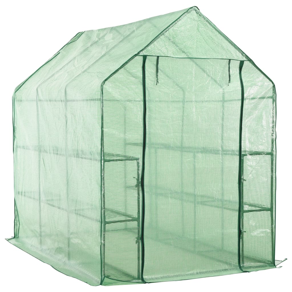 vidaXL Begehbares Gewächshaus mit 12 Regalen Stahl 143 x 214 x 196 cm