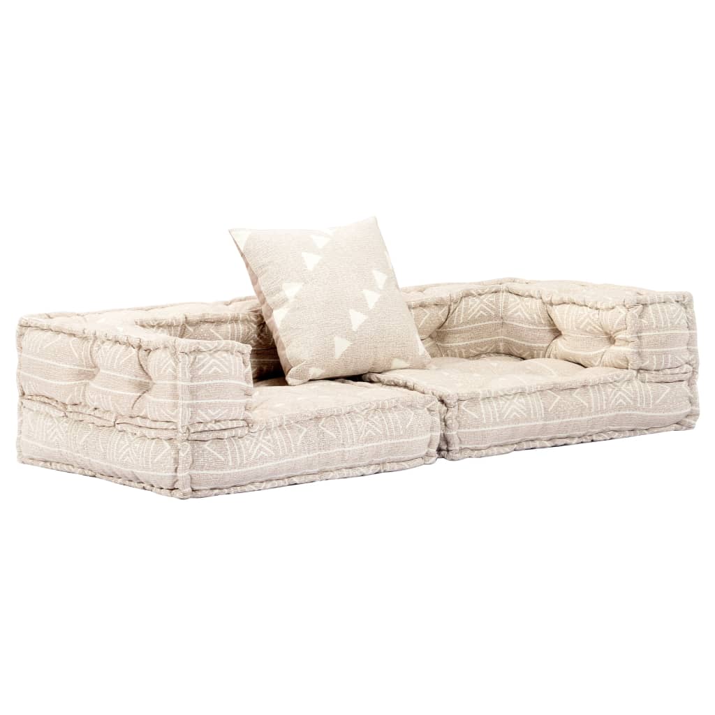 vidaXL 2-Sitzer Modularer Pouf Beige Stoff 