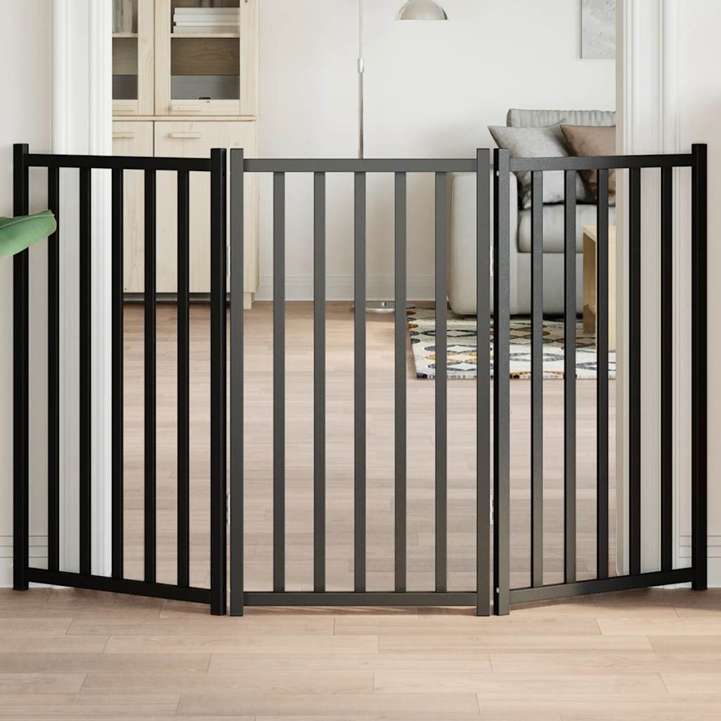 vidaXL 3-tlg. Hundetor Faltbar Schwarz 150 cm Massivholz Tanne