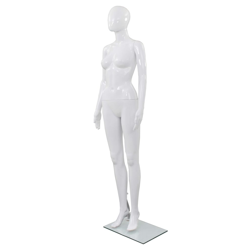 vidaXL Weibliche Schaufensterpuppe mit Glassockel Weiß 175 cm 