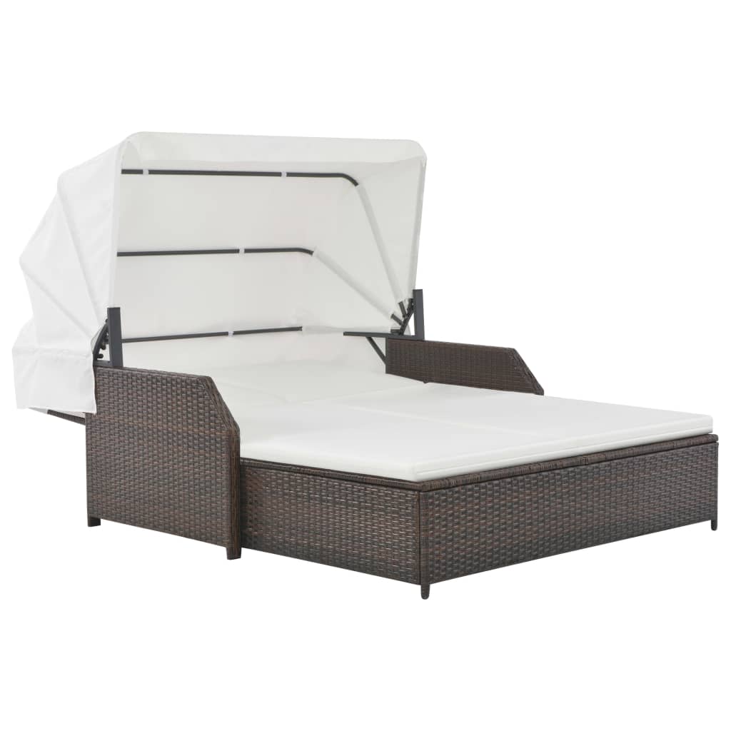 vidaXL 2-Personen-Sonnenliege mit Sonnendach Poly Rattan Braun