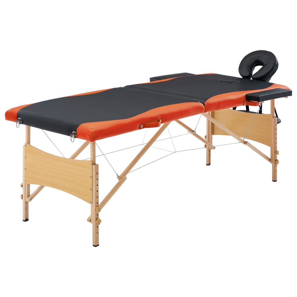  vidaXL Massageliege Klappbar 2-Zonen Holzgestell Schwarz und Orange