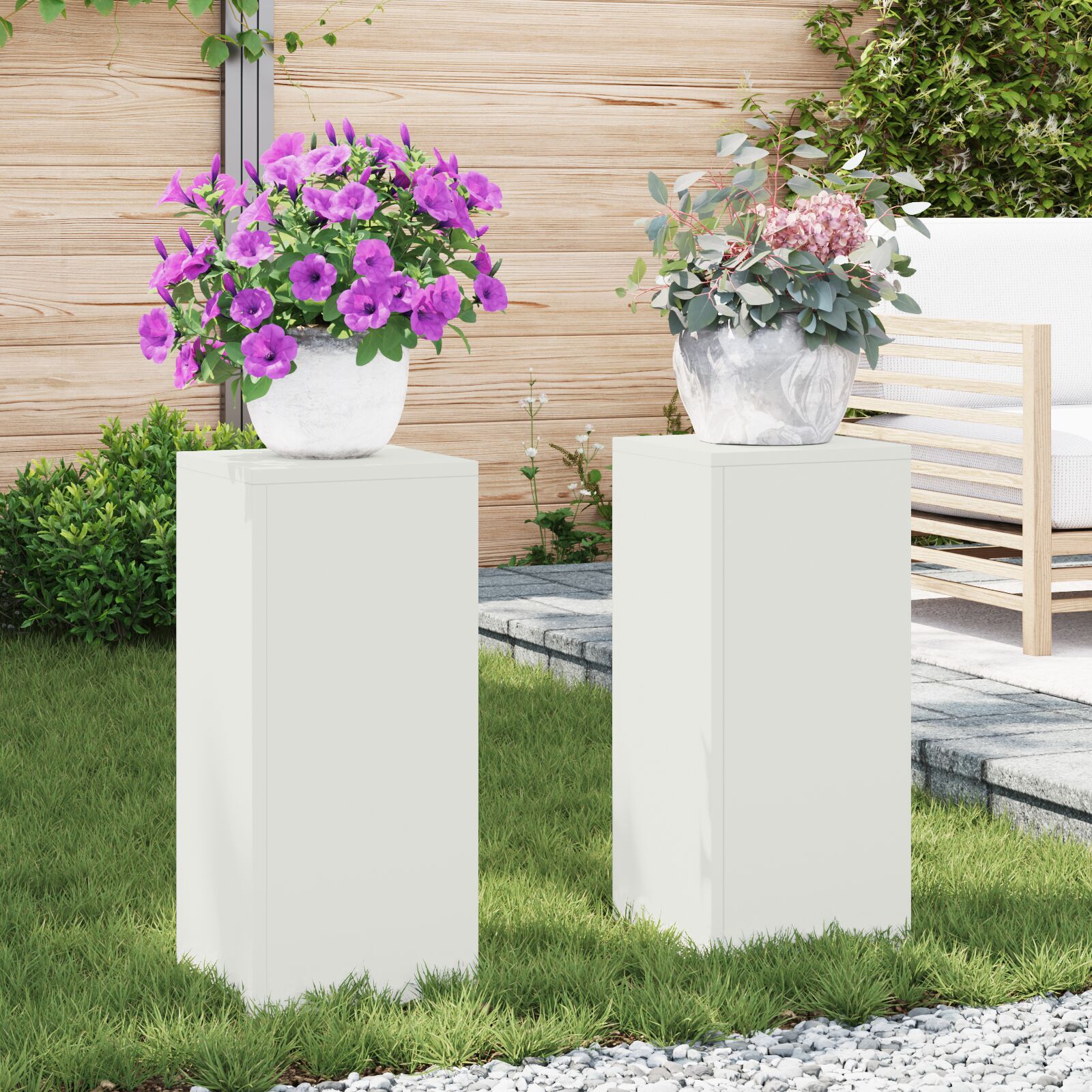 vidaXL Außenpflanzenständer Set von 2 in Weiß, 24x24x55 cm, Stahl