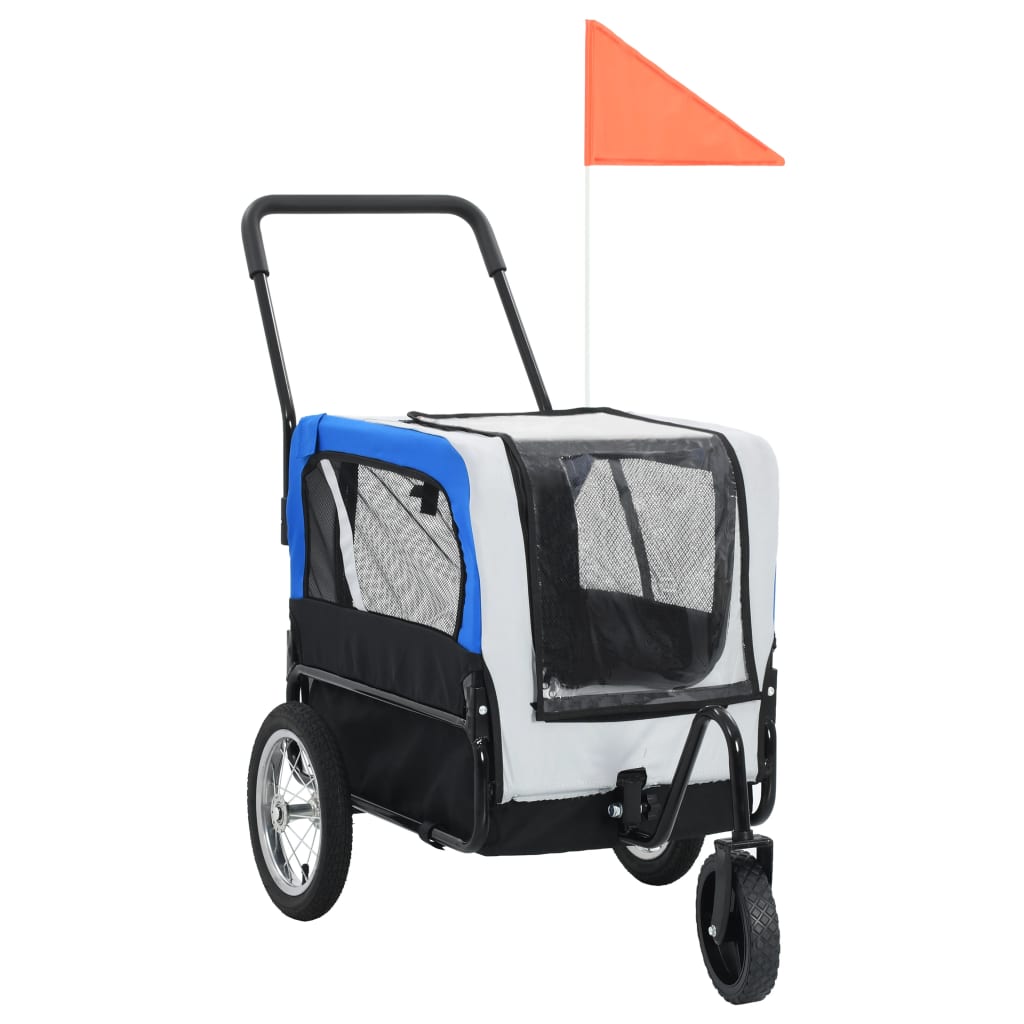 vidaXL 2-in-1 Fahrradanhänger für Hunde und Buggy Grau and Blau