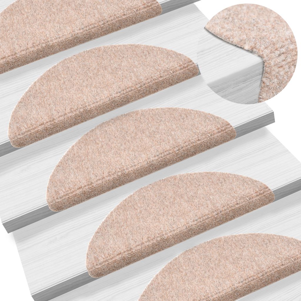 vidaXL 15 Stk. Selbstklebende Treppenmatten Nadelvlies 56x17x3cm Creme
