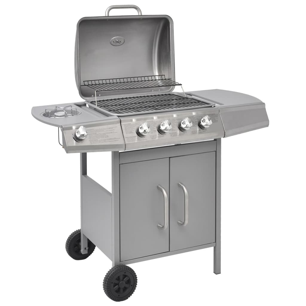 vidaXL Gasgrill 4+1 Flammen Silbern 
