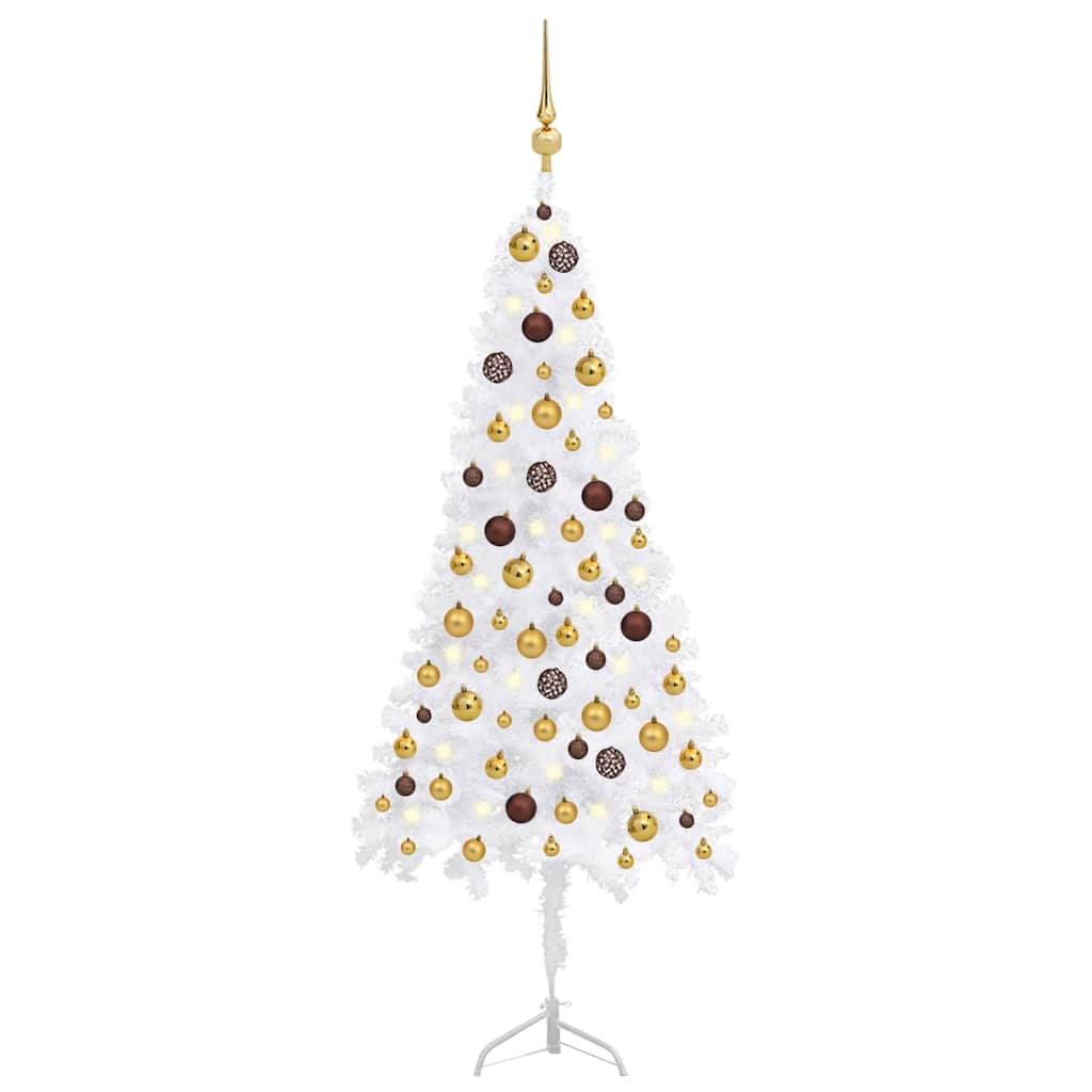 vidaXL Künstlicher Eck-Weihnachtsbaum LEDs & Kugeln Weiß 120 cm PVC