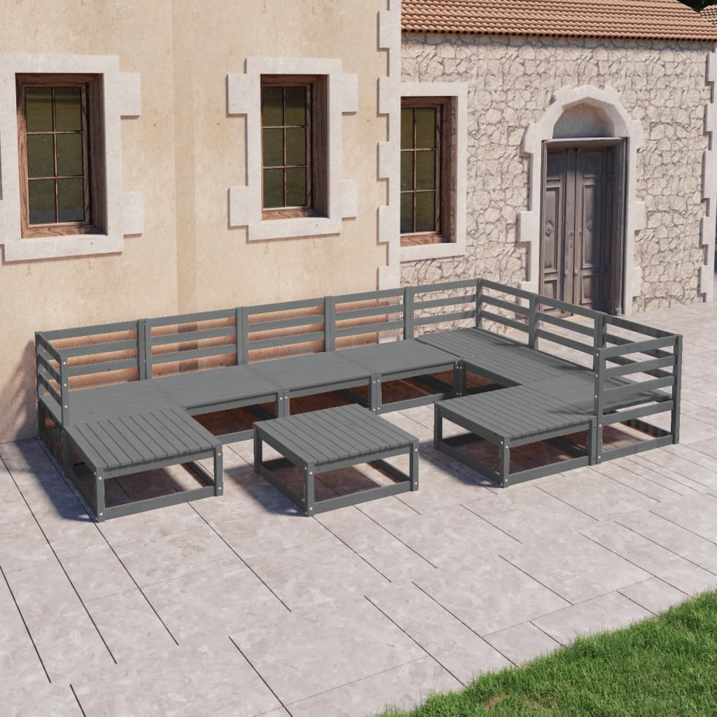 vidaXL 10-tlg. Garten-Lounge-Set Grau Kiefer Massivholz