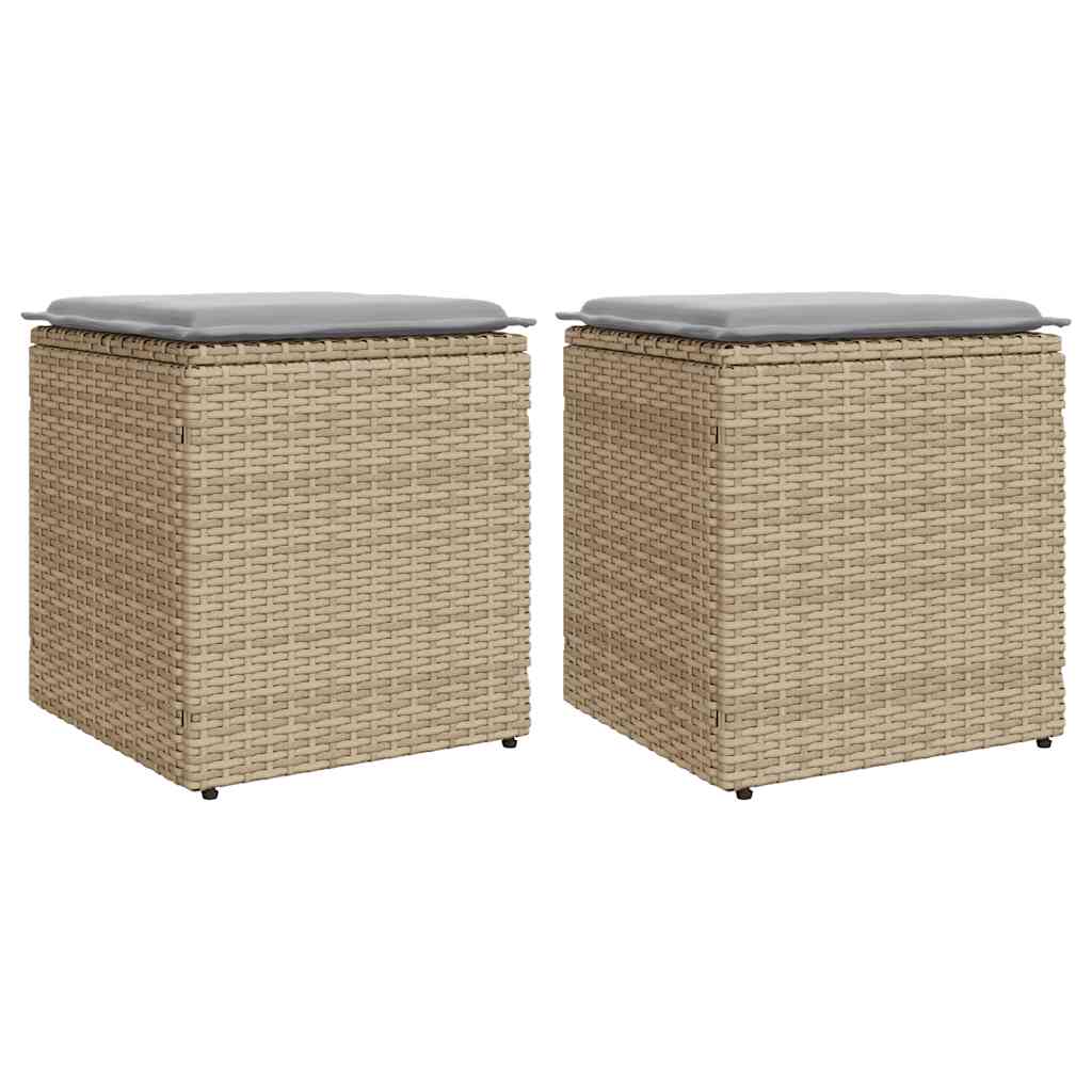 vidaXL Gartenhocker mit Kissen 2 Stk. Beige 40x40x43 cm Poly Rattan