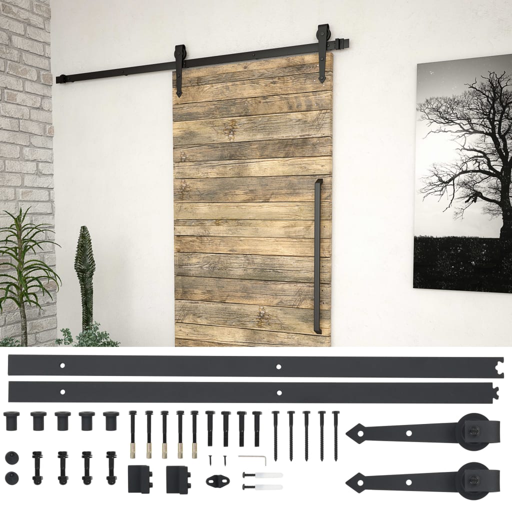 vidaXL Schiebetürbeschlag-Set 183 cm Stahl Schwarz  