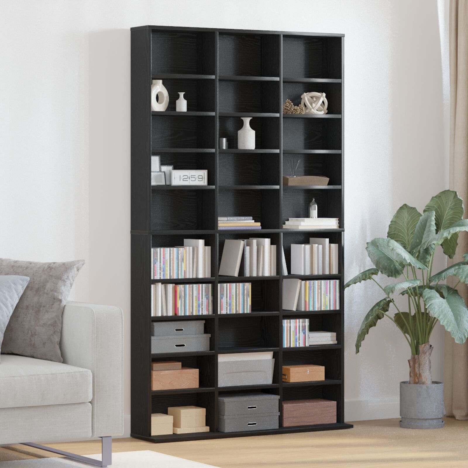 vidaXL CD-Regal Schwarz Eiche 101x23x177,5 cm Holzwerkstoff