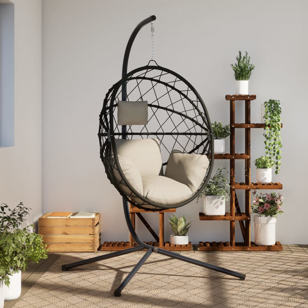vidaXL Hängesessel Ei-Design mit Ständer Beige Rattan und Stahl