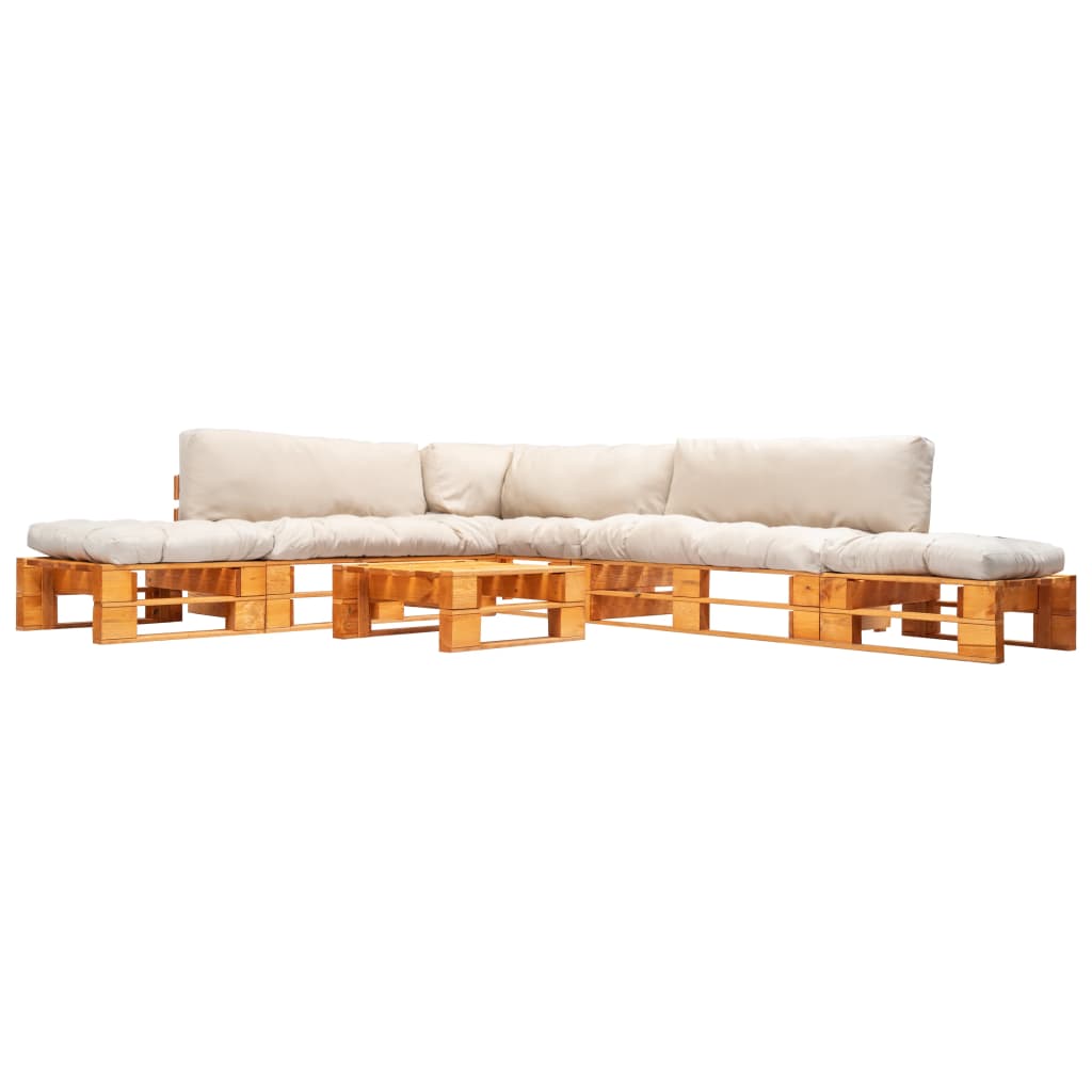  vidaXL 6-tlg. Paletten-Lounge-Set mit Kissen in Sandfarben Holz