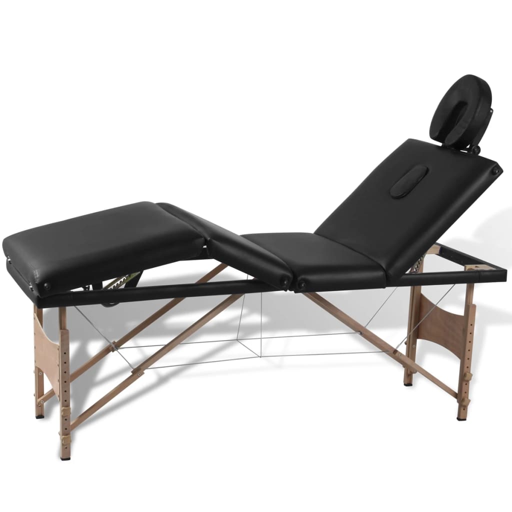  vidaXL Massageliege Klappbar 4-Zonen mit Holzgestell Schwarz