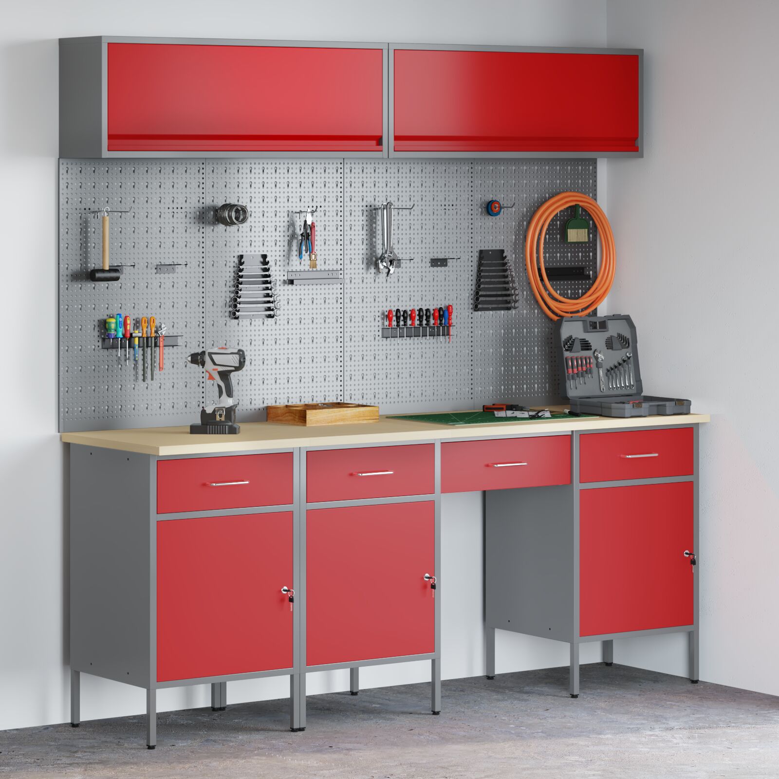 vidaXL 10-teiliges Werkbank-Set aus rotem Stahl