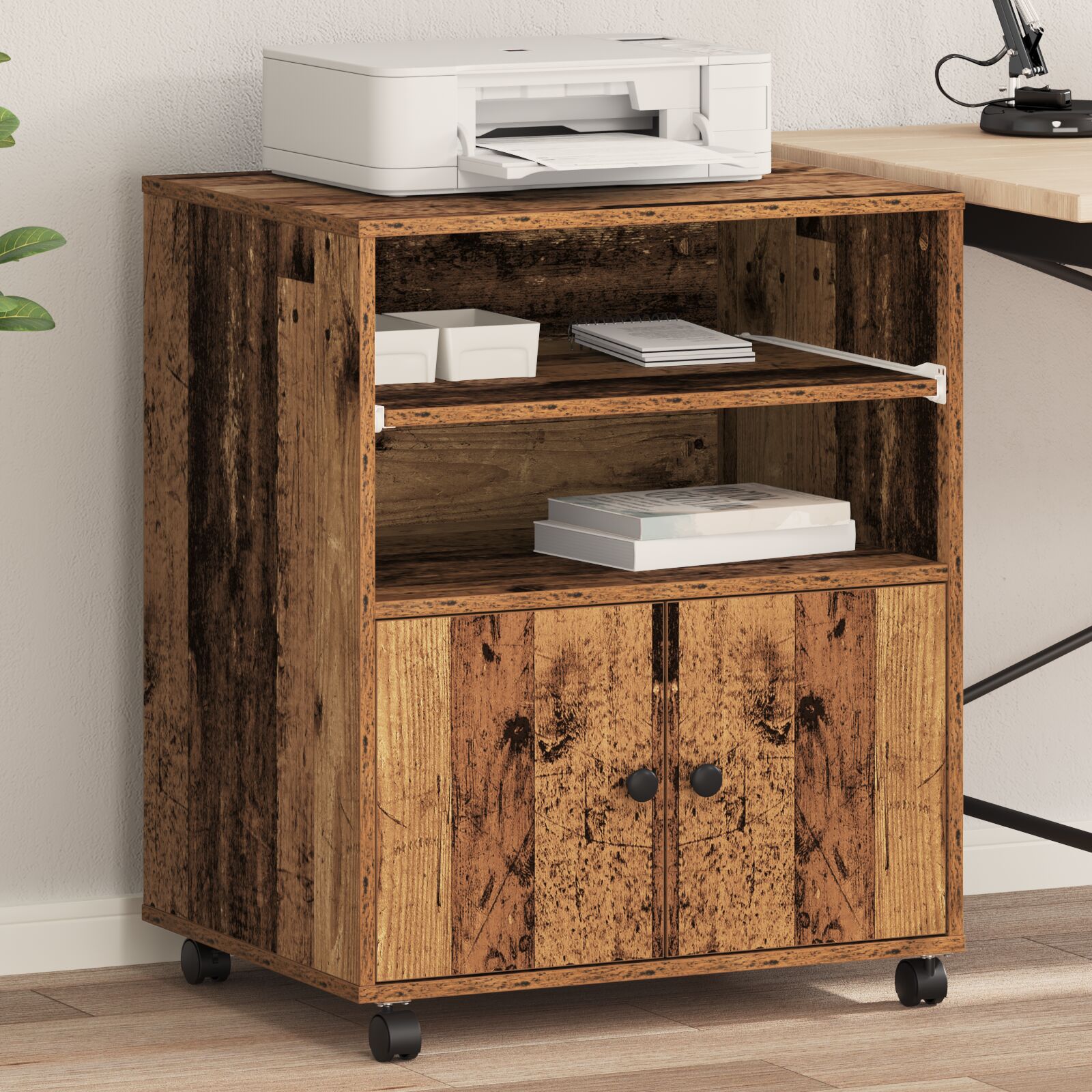 vidaXL Druckerständer mit Rollen Alt Holz 60x48x74 cm