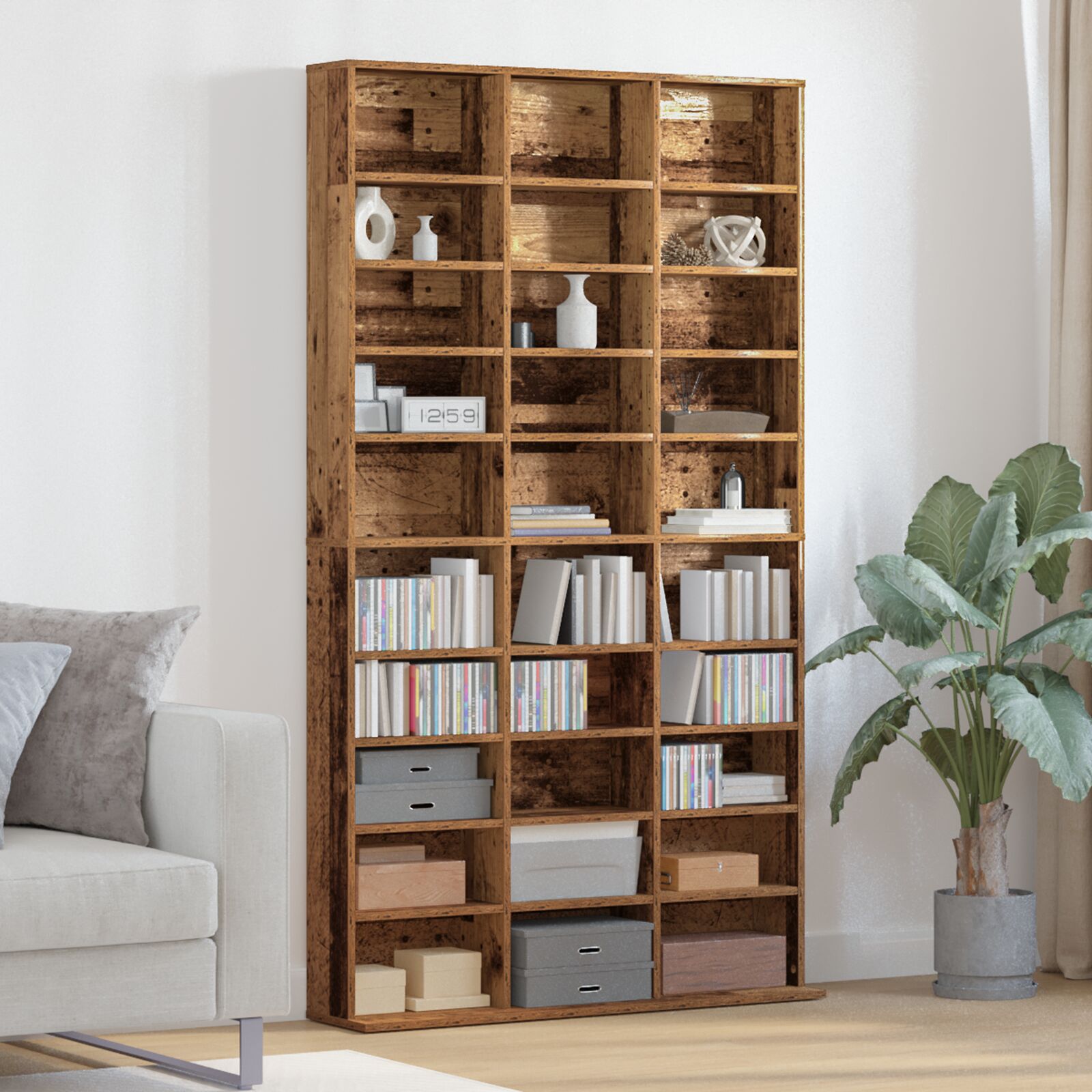 vidaXL CD Schrank - Altes Holz - 101x23x177,5 cm - Holzwerkstoff