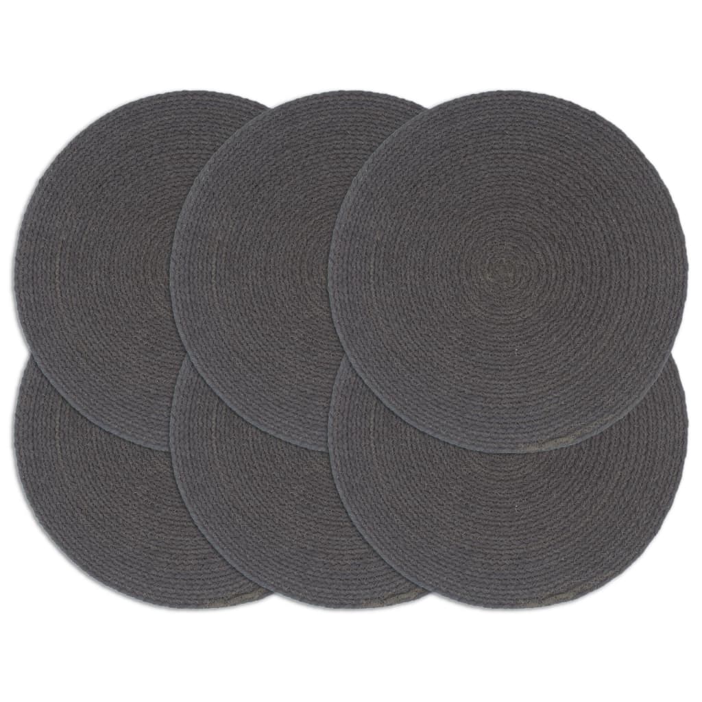 vidaXL Tischsets 6 Stk. Dunkelgrau 38 cm Rund Baumwolle 
