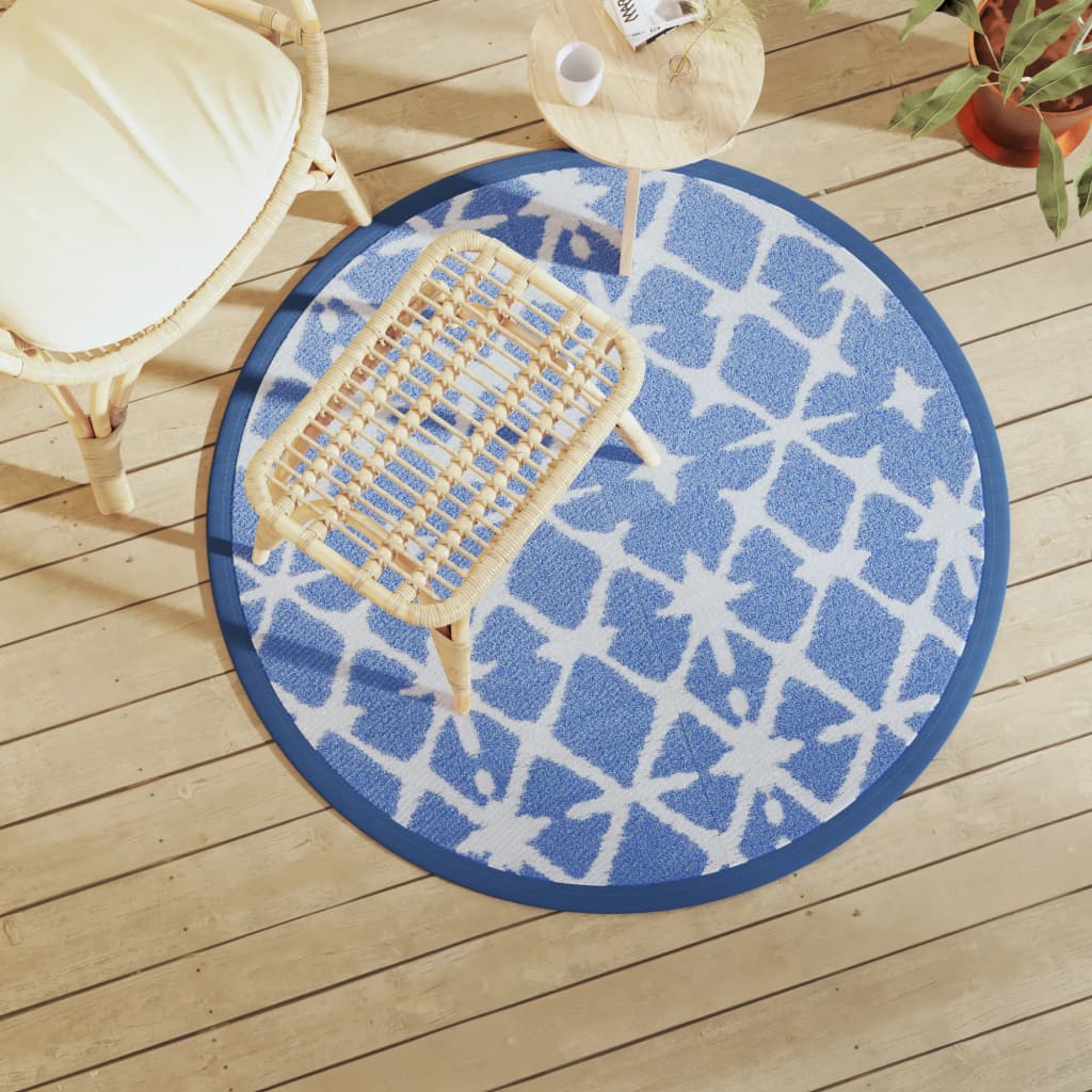 vidaXL Outdoor-Teppich ARAKIL Blau und Weiß Ø120 cm PP