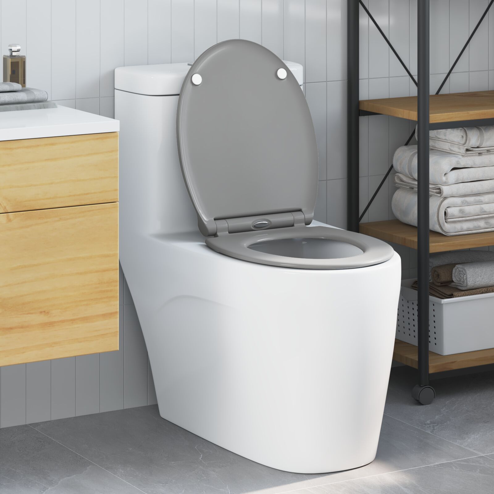 vidaXL Schnellverschluss Toilettensitz mit sanfter Schließöffnung Duroplast Grau