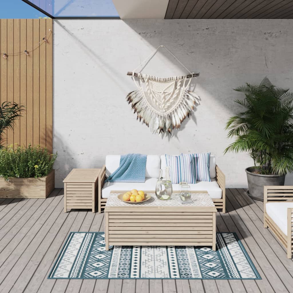 vidaXL Outdoor-Teppich Aquablau und Weiß 80x150 cm Beidseitig Nutzbar