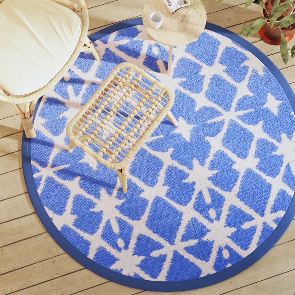 vidaXL Outdoor-Teppich ARAKIL Blau und Weiß Ø160 cm PP