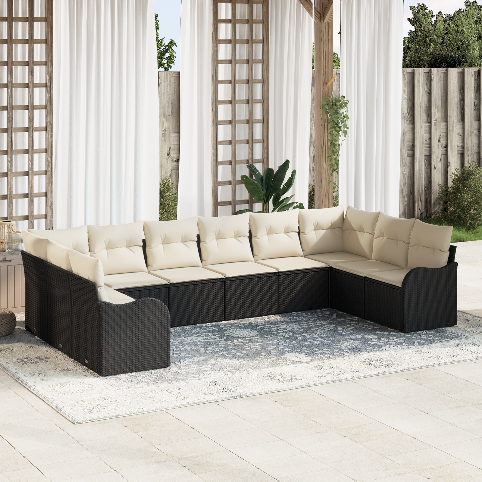 vidaXL 10-teilige Garten Sofa Set mit Kissen Schwarz Poly Rattan, vidaXL 2-Sitzer Garten Sofa mit Kissen Schwarz Poly Rattan