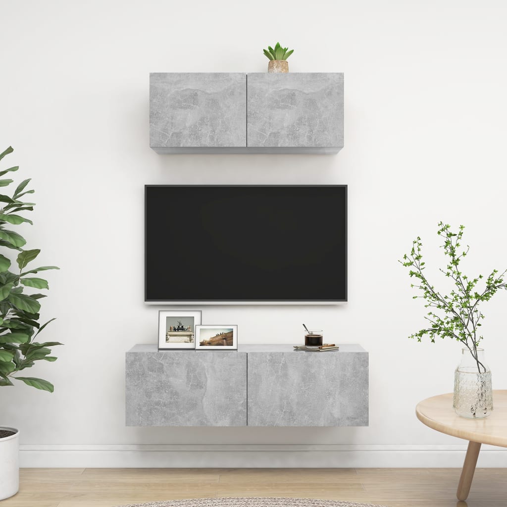 vidaXL 2-tlg. TV-Schrank-Set Betongrau Holzwerkstoff