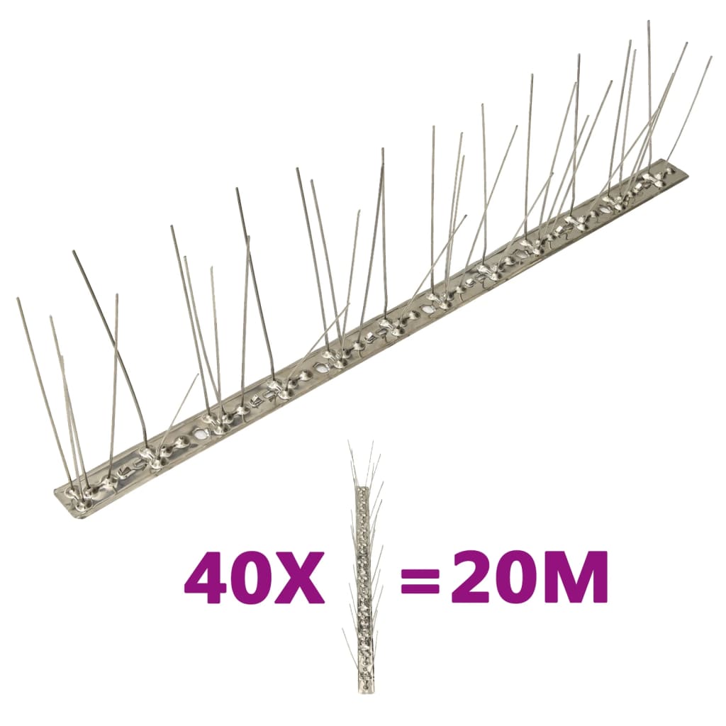 vidaXL 40-tlg. Taubenabwehr Spikes-Set Edelstahl 20 m 5-reihig