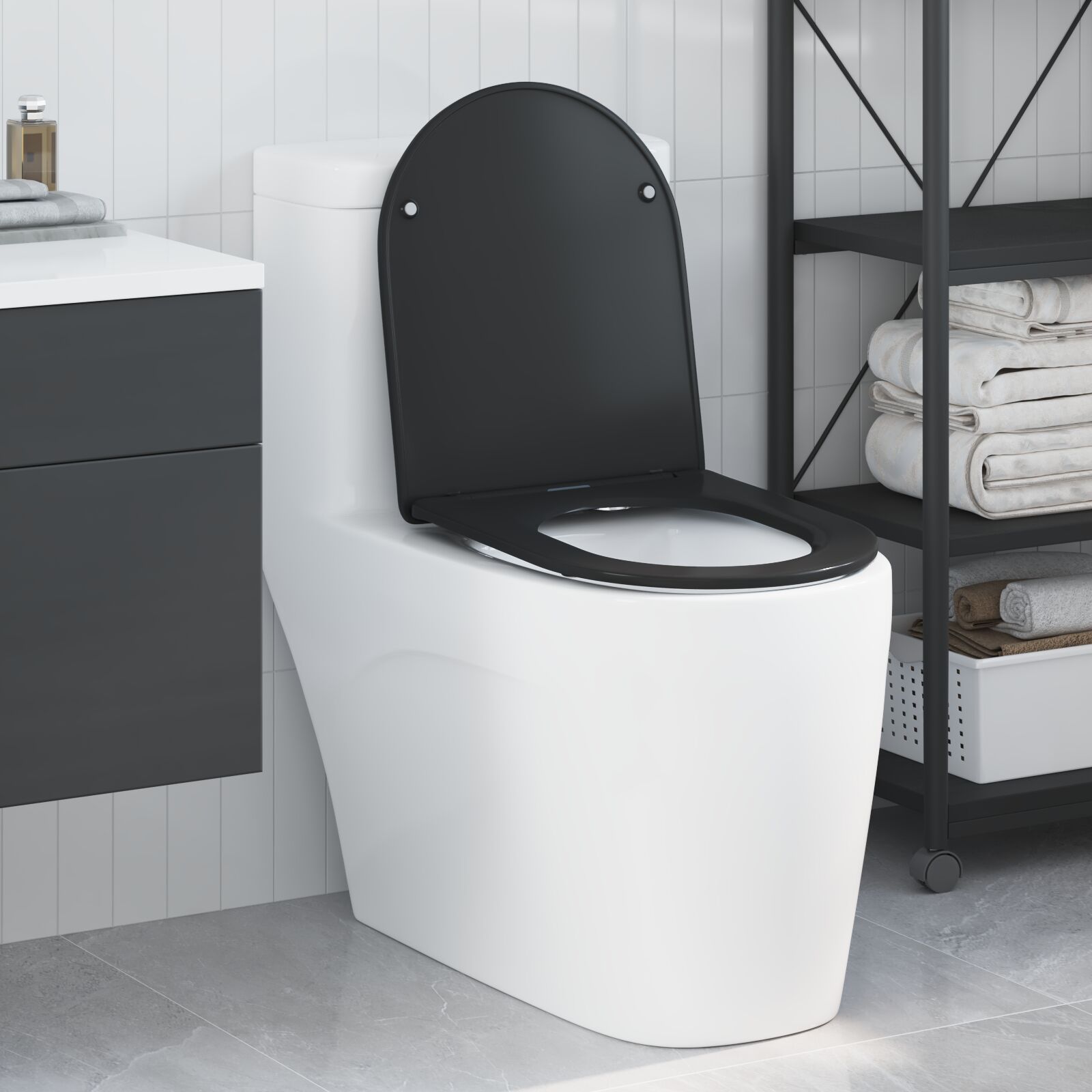 vidaXL Schnellverschluss Toilettensitz mit sanftem Schließen - Duroplast, Schwarz