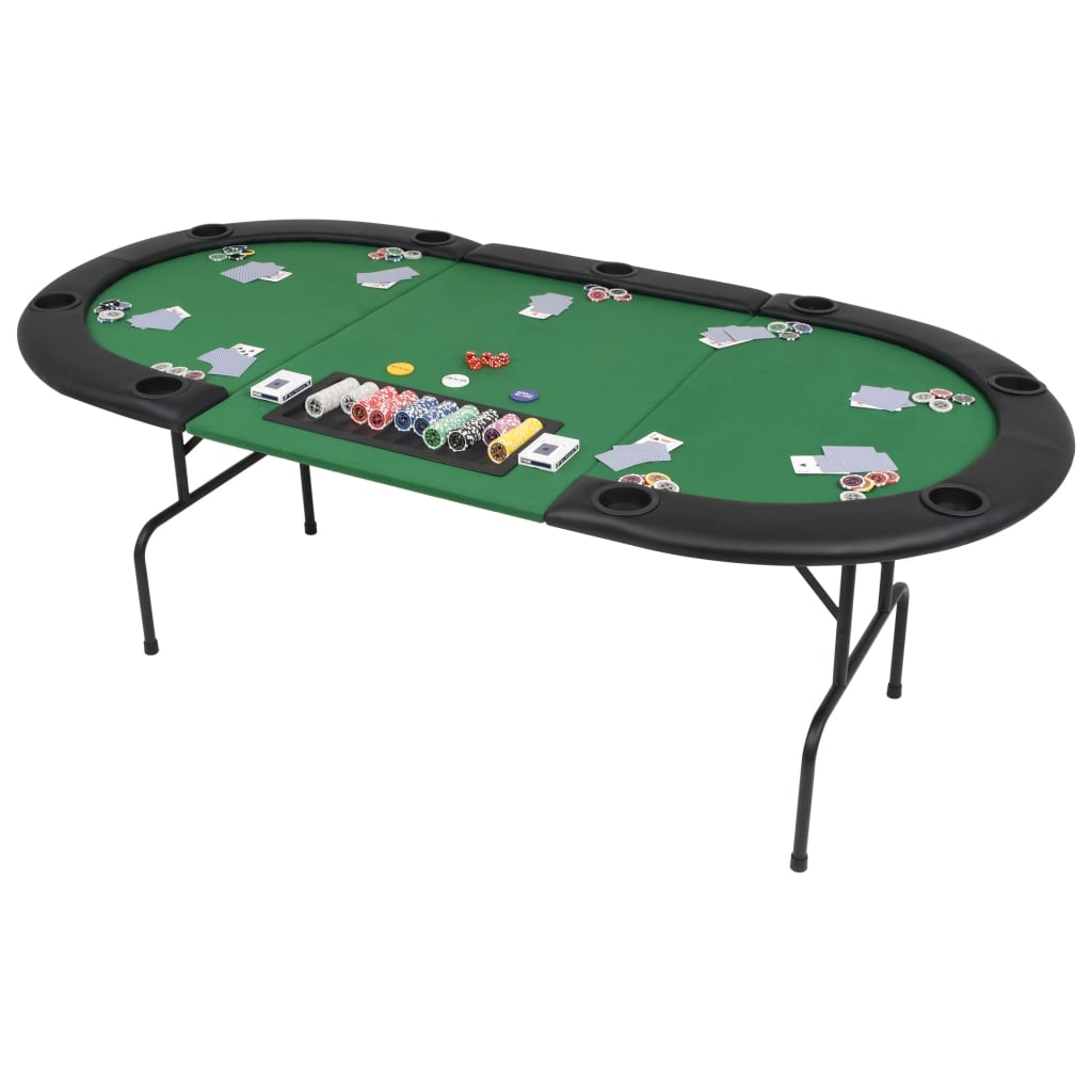 vidaXL 9-Spieler Poker Falttisch 3-fach Faltbar Oval Grün 