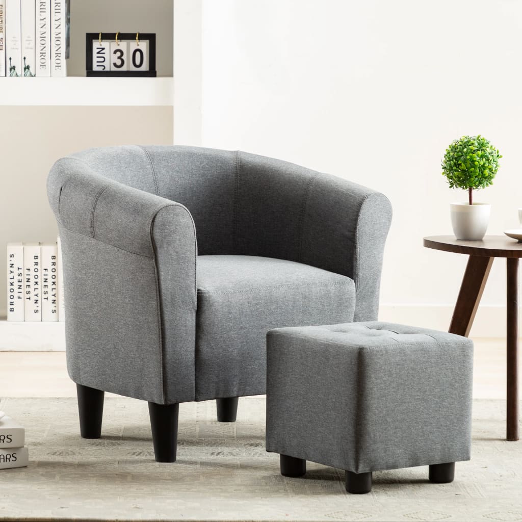vidaXL 2-tlg. Sessel und Hocker Set Hellgrau Stoff
