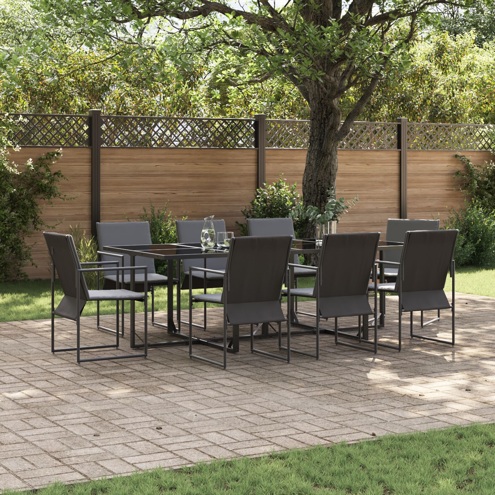 vidaXL 10-teiliges Garten-Esszimmer-Set mit Kissen aus Stahl und Textilene