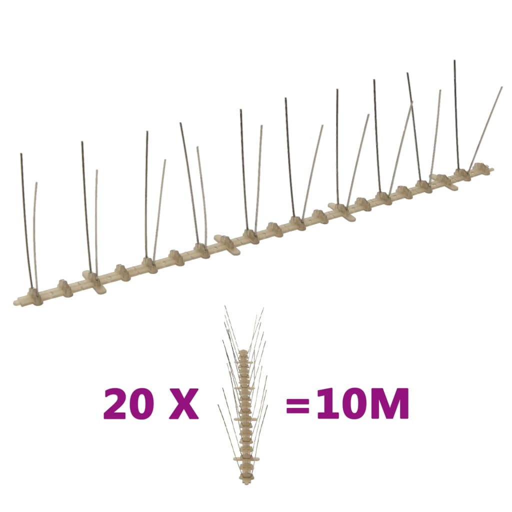 vidaXL 20-tlg. Vogelabwehr-Spikes-Set 10 m Kunststoff 2-reihig