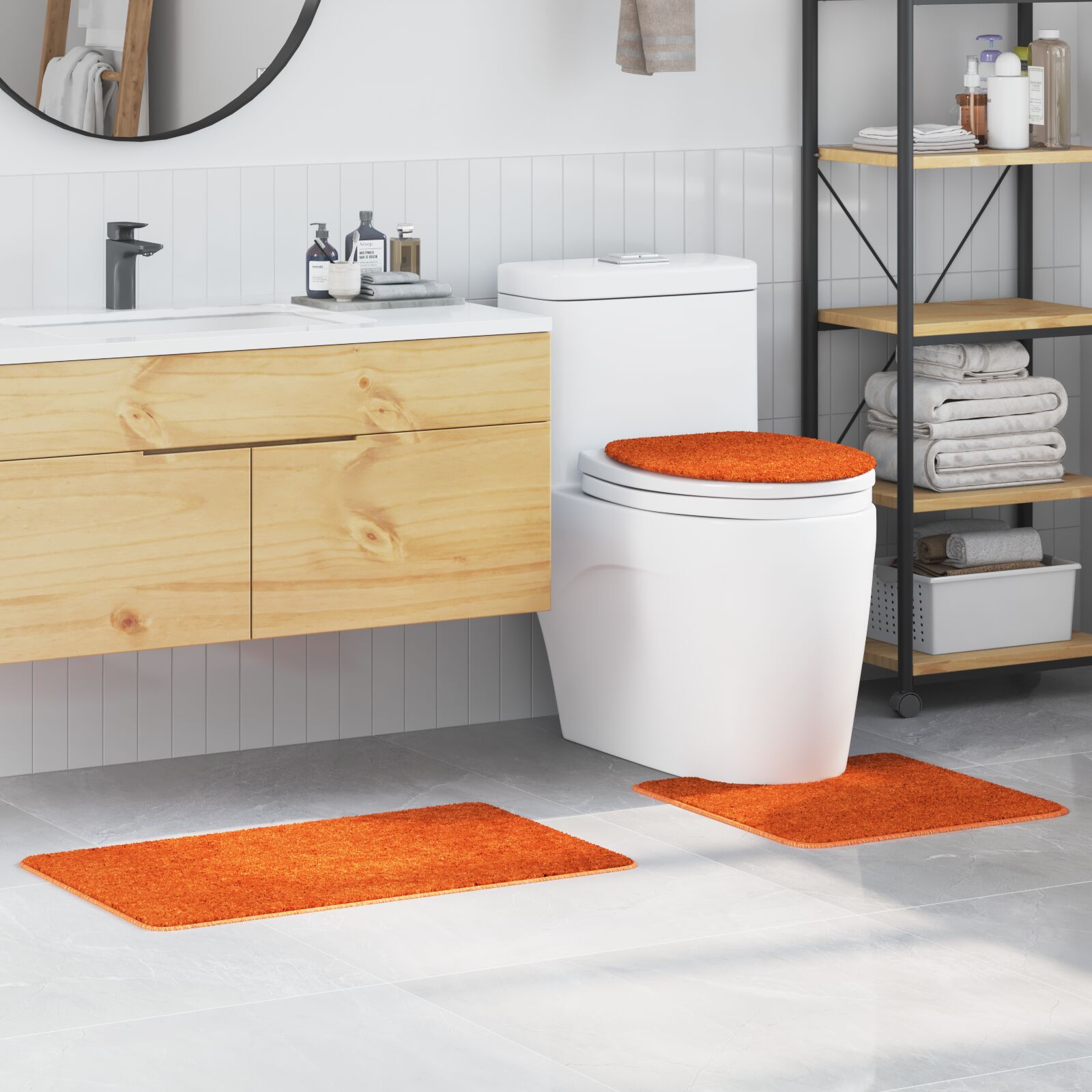 vidaXL 3-teiliges Badteppich-Set Orange Polypropylen Rutschfest