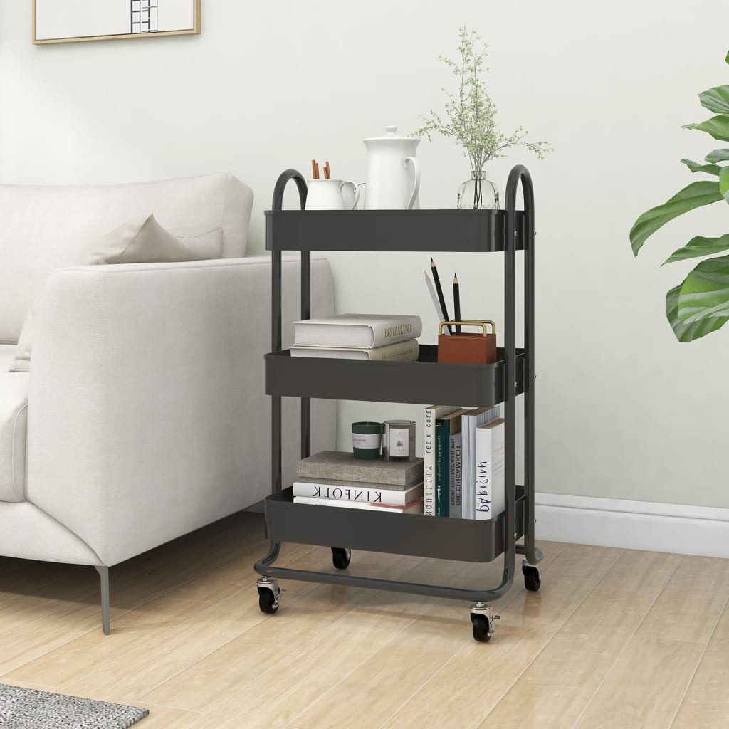 vidaXL 3-Etagen-Wagen Anthrazit 43x34x79 cm Stahl  