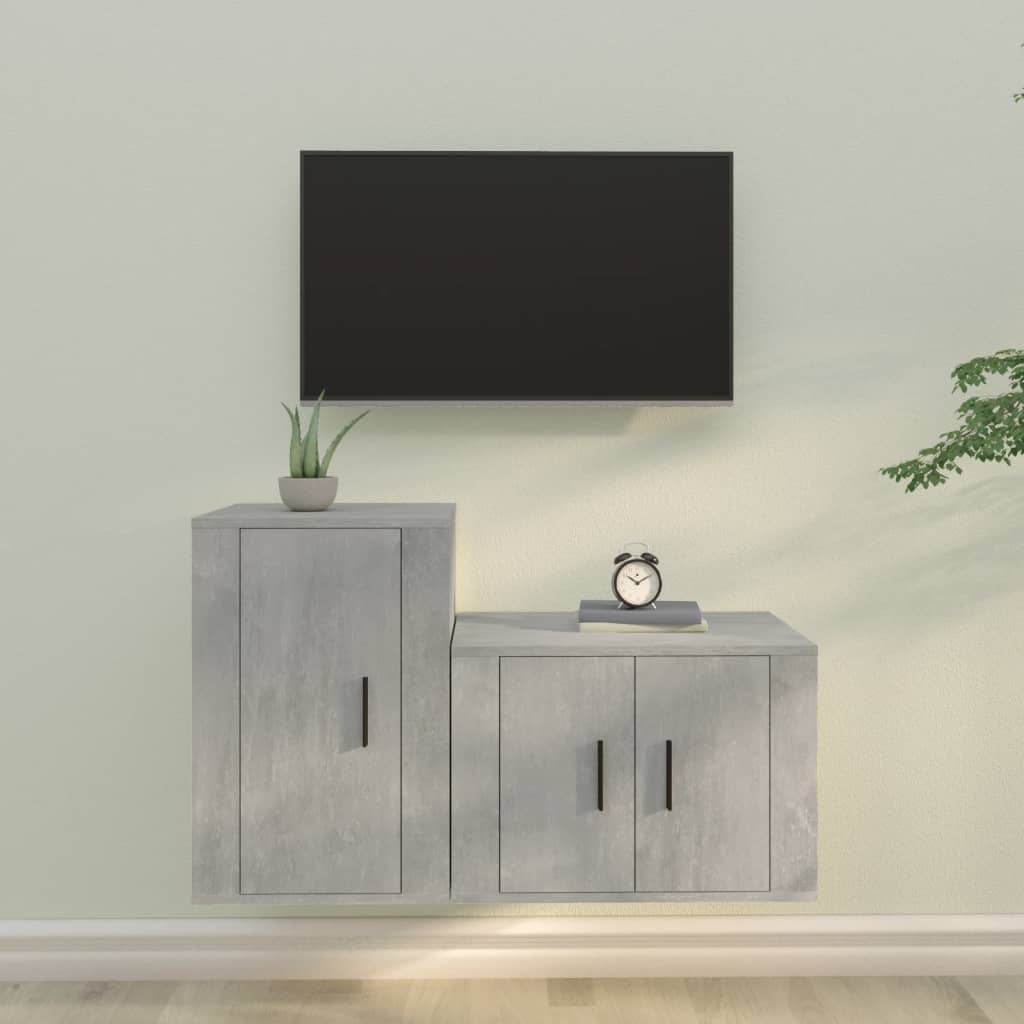 vidaXL 2-tlg. TV-Schrank-Set Betongrau Holzwerkstoff