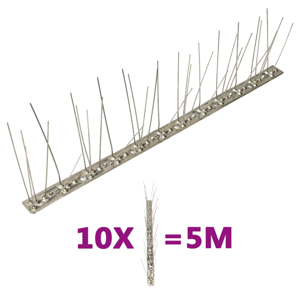 vidaXL 10-tlg. Taubenabwehr Spikes-Set Edelstahl 5 m 5-reihig