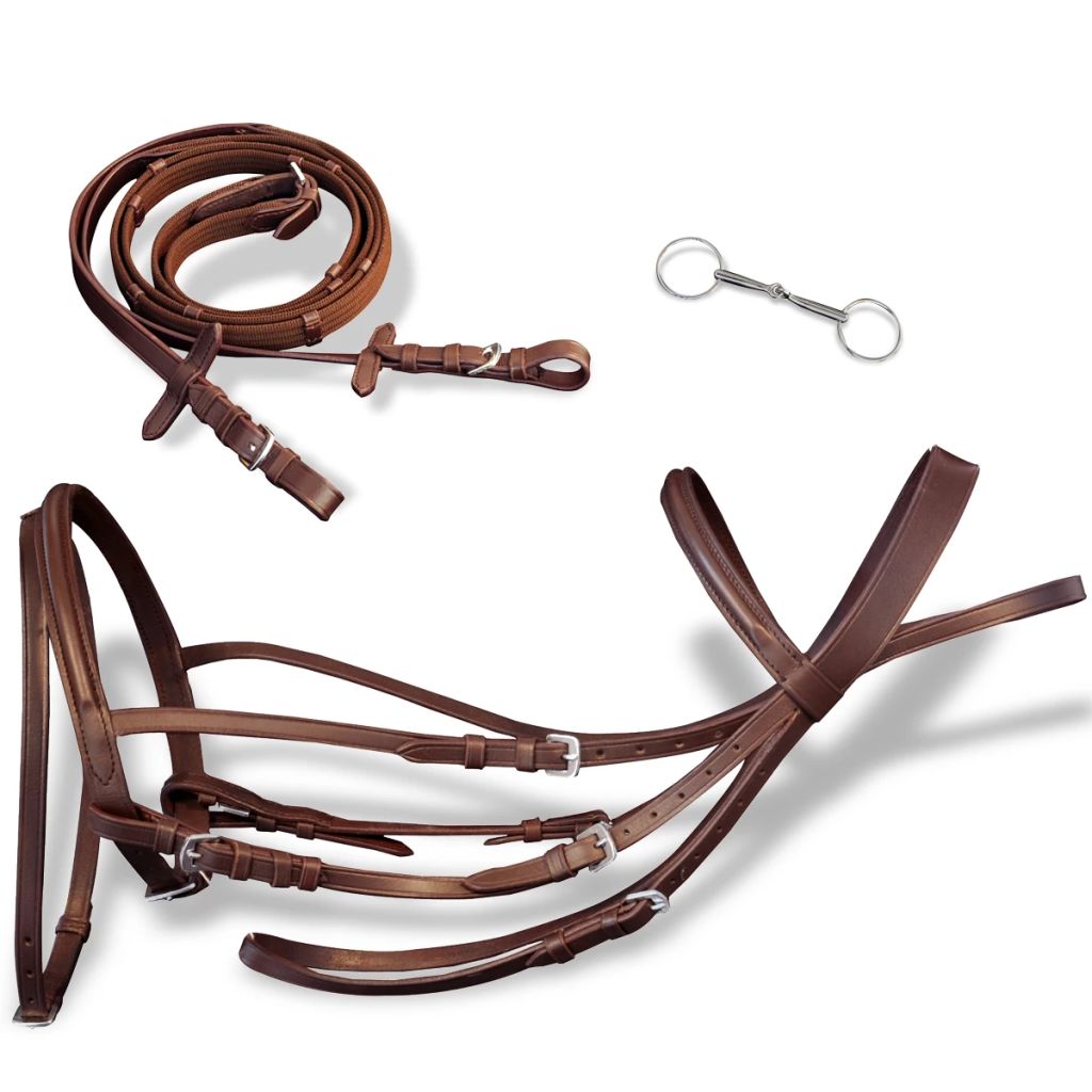 Leder Trense Trensenzaum mit Zügeln und Gebiß braun Pony