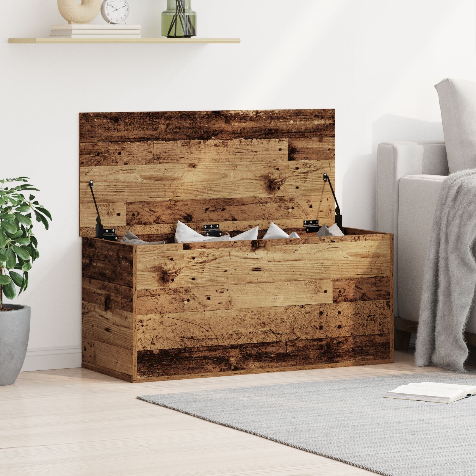 vidaXL Aufbewahrungsbox mit Deckel Alteiche 100x42x46 cm Ingenieurholz