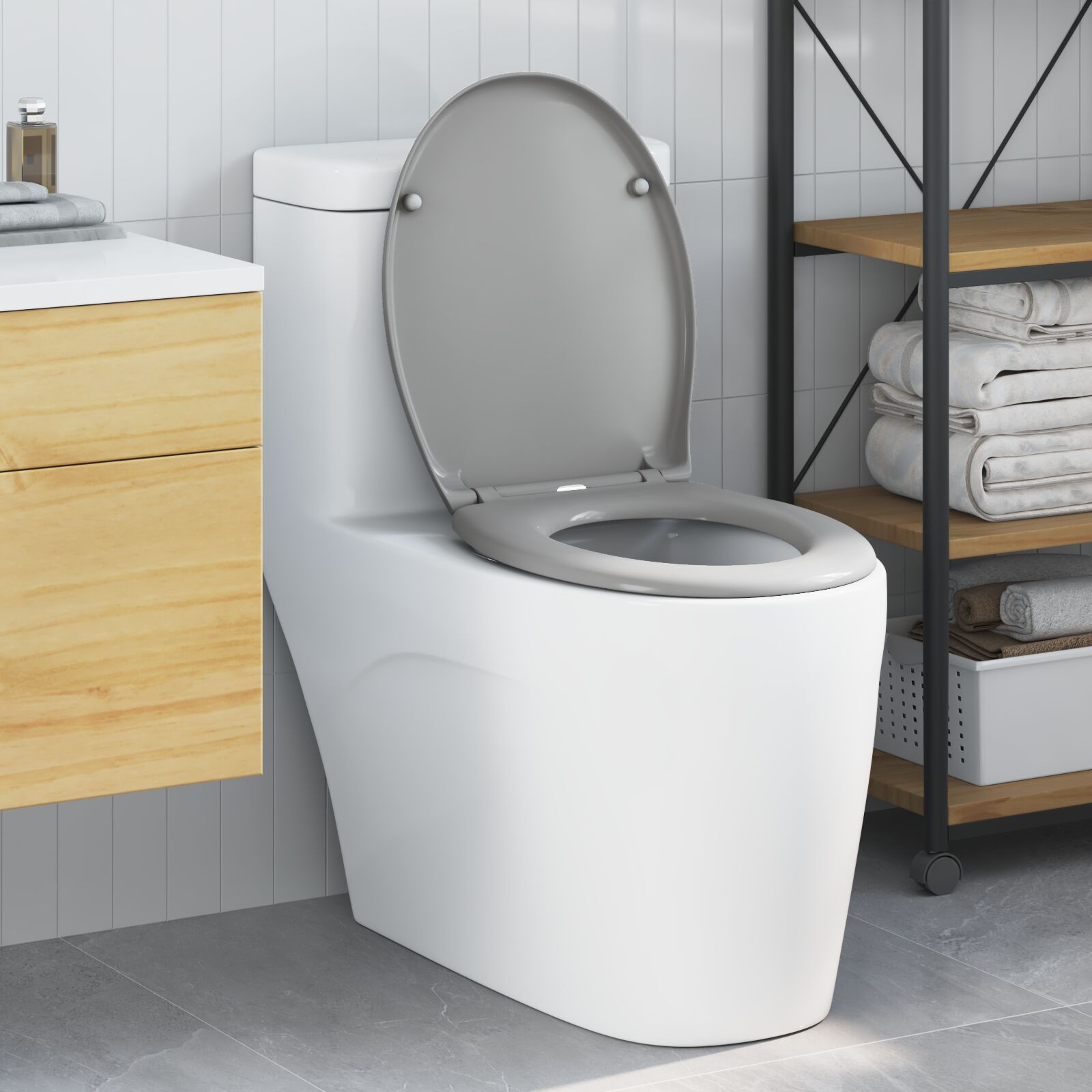 vidaXL Schnellverschluss-Toilettensitz mit sanftem Schließen Duroplast Grau