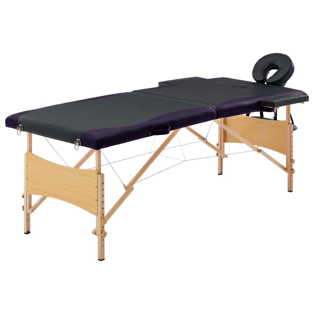  vidaXL Massageliege Klappbar 2-Zonen mit Holzgestell Schwarz
