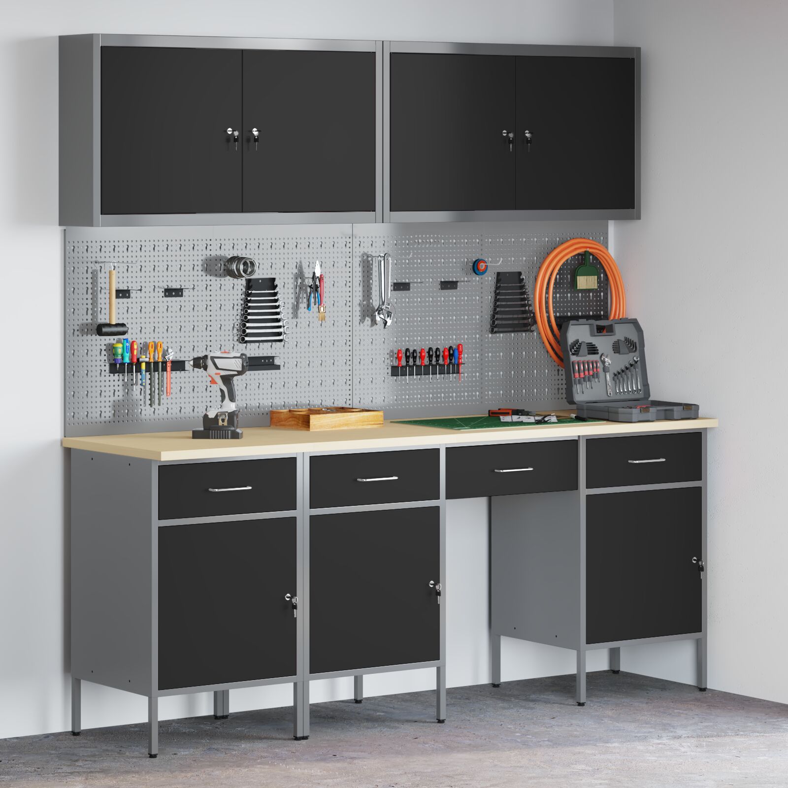 vidaXL 10-teiliges Werkbank-Set aus schwarzem Stahl
