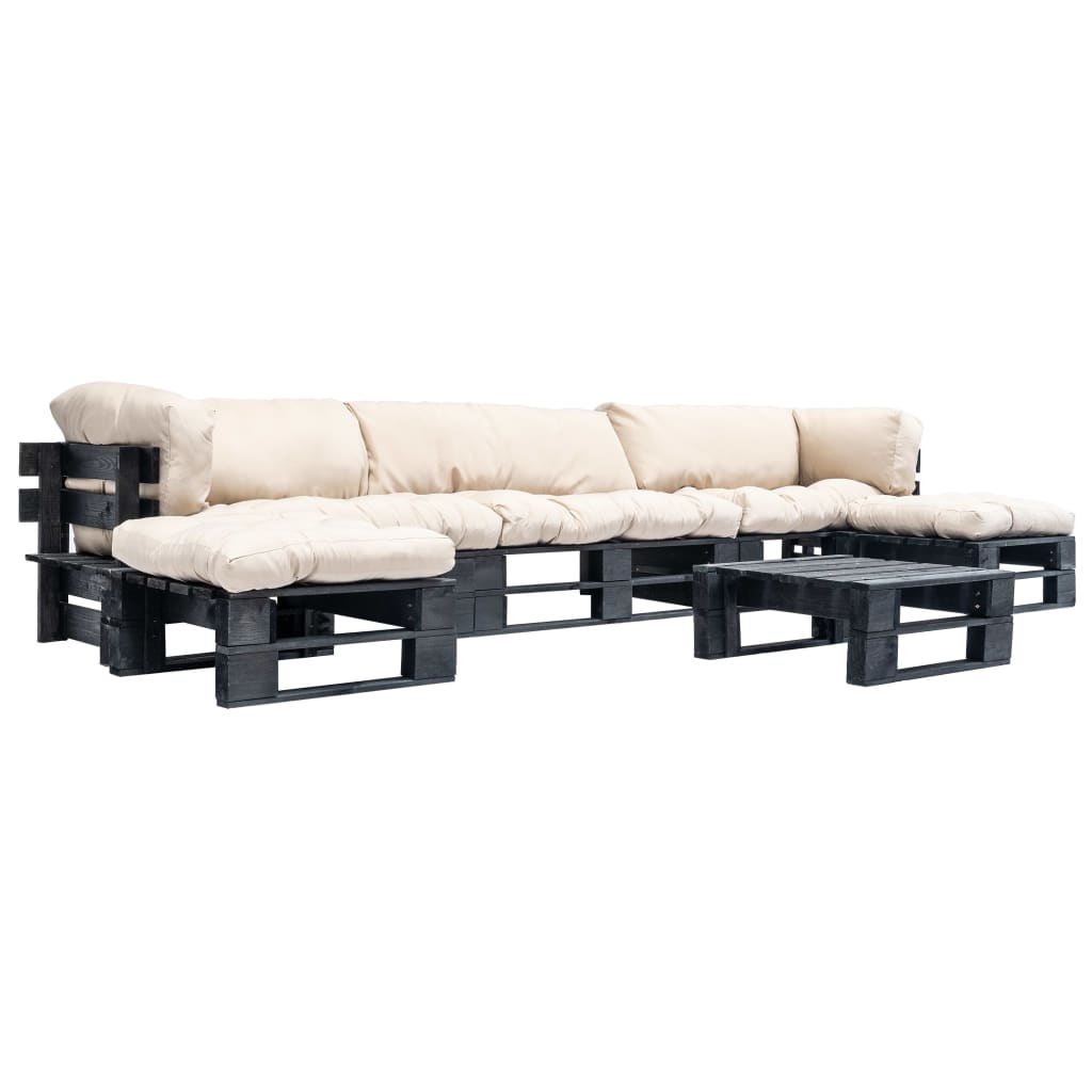  vidaXL 6-tlg. Paletten-Lounge-Set mit Kissen in Sandfarben Holz